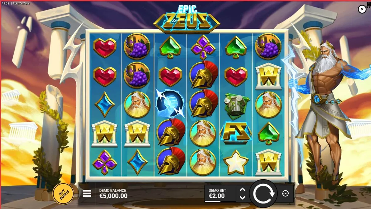 Interface do jogo Epic Ze Zeus com elementos da mitologia grega